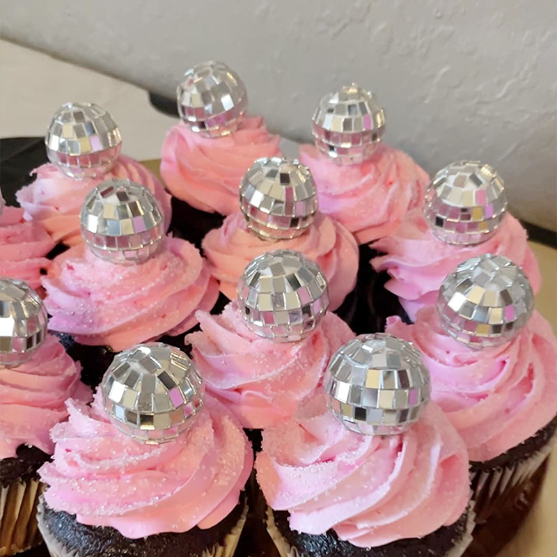 Disco Ball Mirror - Silver Mirror Disco Ball Cupcake Topper