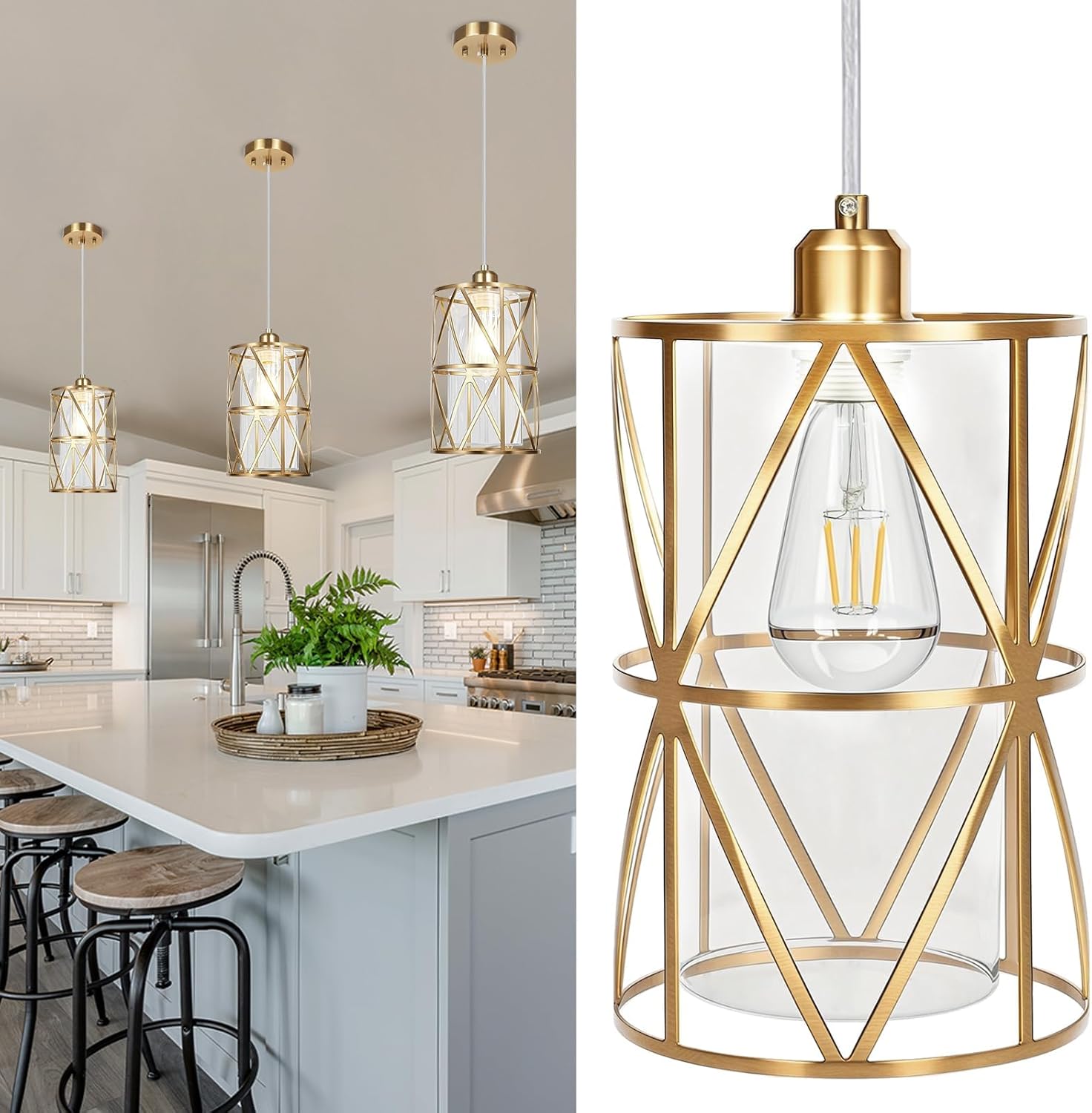 Pendant Light Shade - Brushed Gold Pendant Light, 7